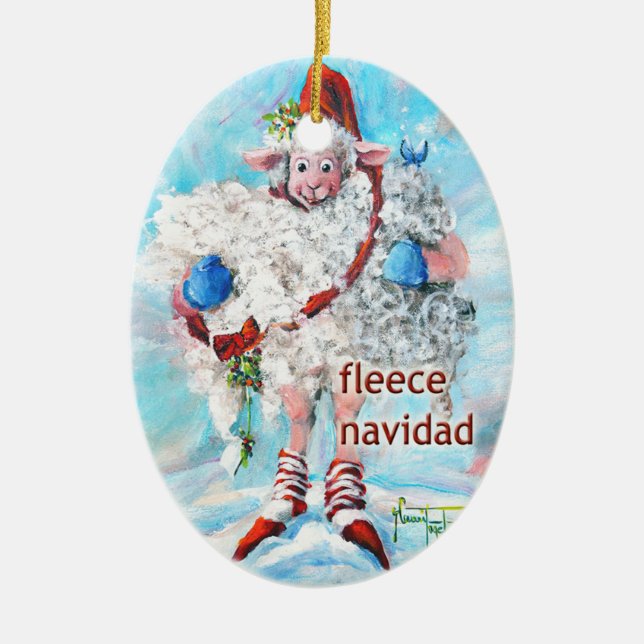 Christmas Tree Ornament Oval Sheep Fleece Navidad (Front)