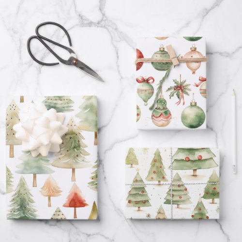 Christmas Tree  Ornament Pattern Holiday Wrapping Paper Sheets