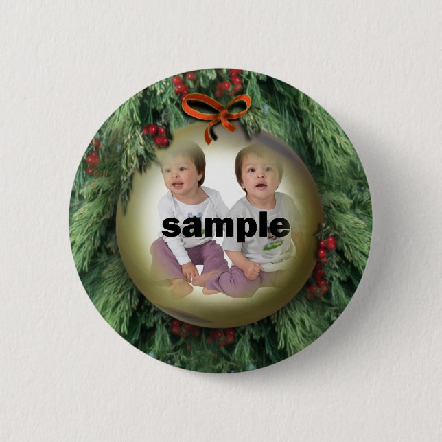 Christmas Tree Ornament Photo Frame Pinback Button (Front)