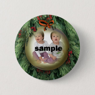 Christmas Tree Ornament Photo Frame Pinback Button