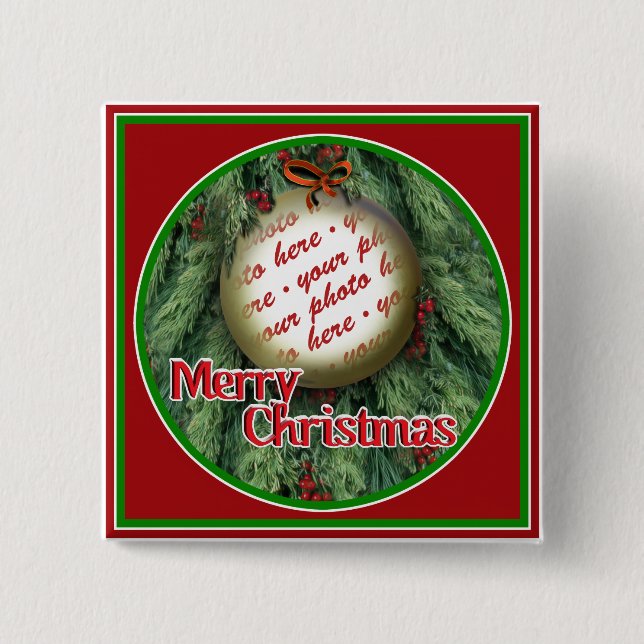 Christmas Tree Ornament Photo Frame Pinback Button (Front)