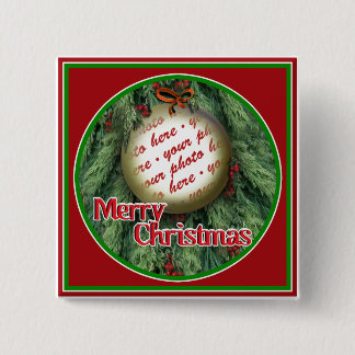 Christmas Tree Ornament Photo Frame Pinback Button