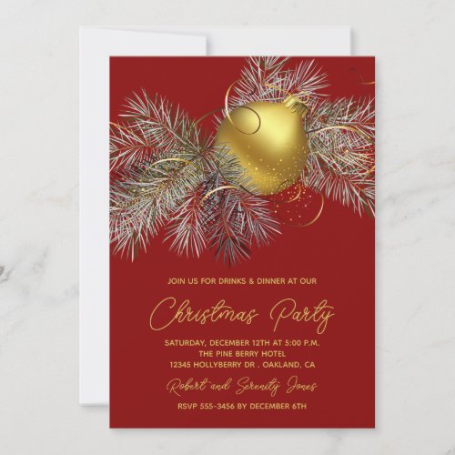 Christmas Tree Ornament Red Party Invite