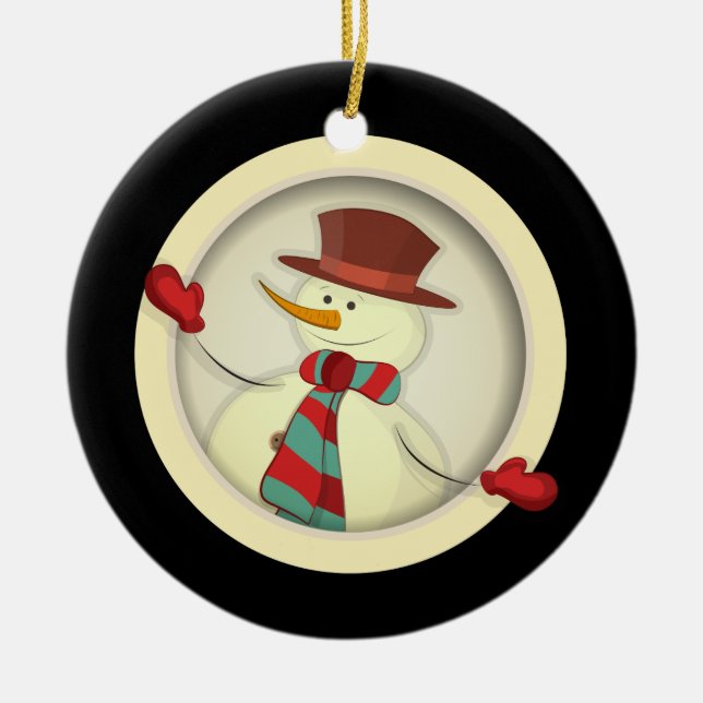 Christmas Tree Ornament - Snowman/Black (Front)