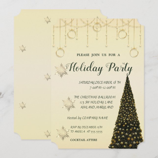 Christmas Tree,Ornaments,Company Holiday  Party Invitation (Front/Back)