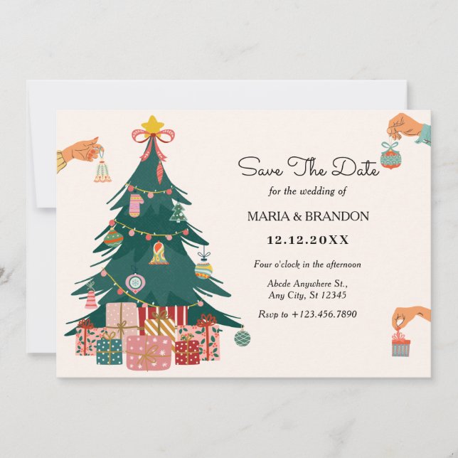 Christmas tree ornaments decoration wedding save the date (Front)