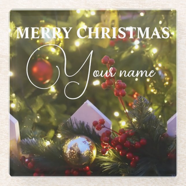 Christmas tree ornaments glass coaster (Front)