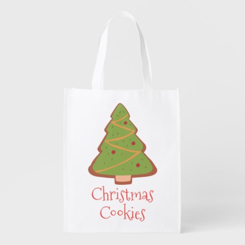 Christmas tree ornaments _ Happy Christmas and a h Grocery Bag