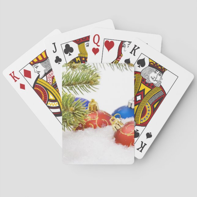 Christmas Tree Ornaments In Snow Poker Cards (Back)