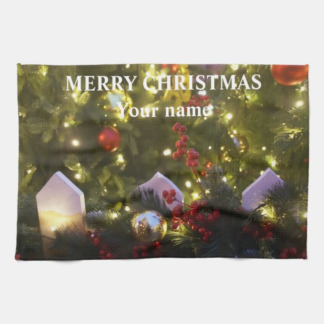Christmas tree ornaments kitchen towel (Horizontal)