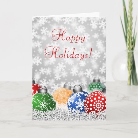 Christmas Tree Ornaments On Snowy Background Card