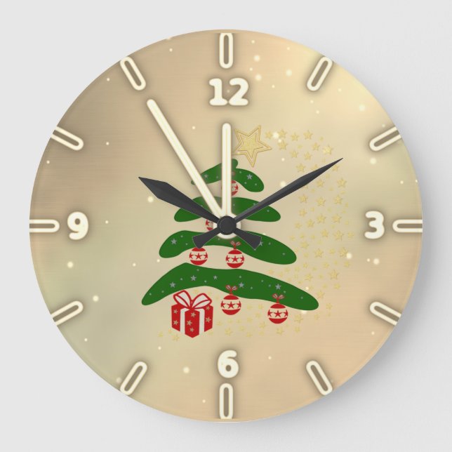 Christmas Tree,Ornaments,Present,Star Large Clock (Front)