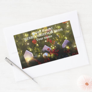 Christmas tree ornaments rectangular sticker