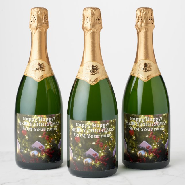 Christmas tree ornaments sparkling wine label (Bottles)