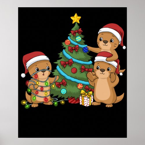Christmas Tree Otter Kids Christmas Gift Sea Otter Poster