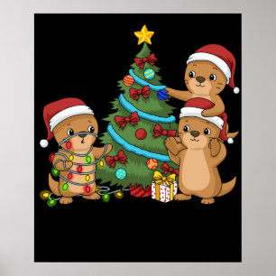 Christmas Tree Otter Kids Christmas Gift Sea Otter Poster