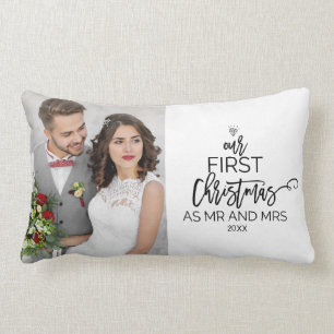 Christmas Tree Our First Christmas as Mr and Mrs Lumbar Pillow