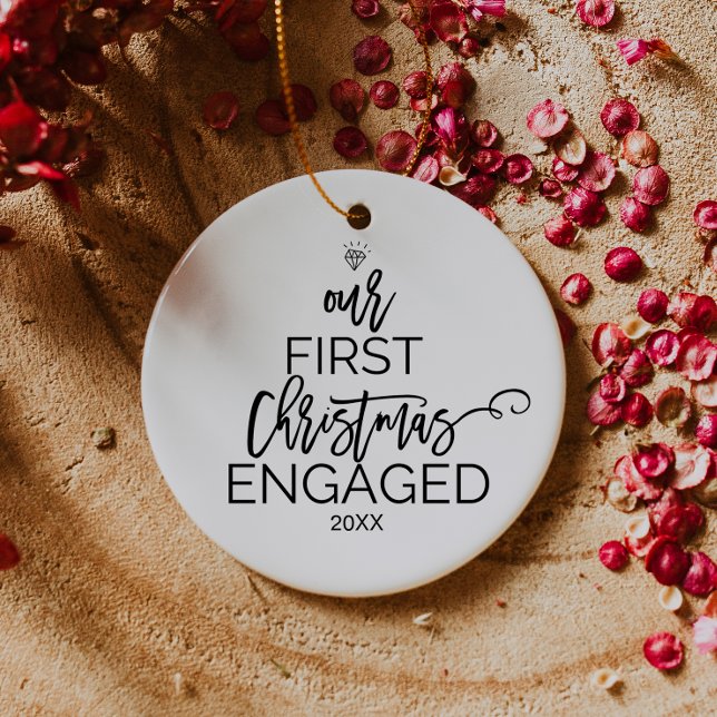 Christmas Tree Our First Christmas Engaged Ceramic Ornament (Creator Uploaded)