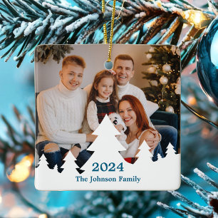 Christmas Tree Overlay Family Photo Custom 2024 Ceramic Ornament
