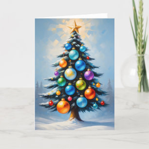 Christmas Tree Oversized Vibrant Colored Ornaments Holiday Card