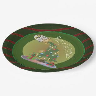 Christmas Tree Owl Holiday Paper Plates