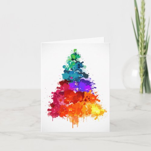 Christmas Tree Paint Primary Colors Holiday Card