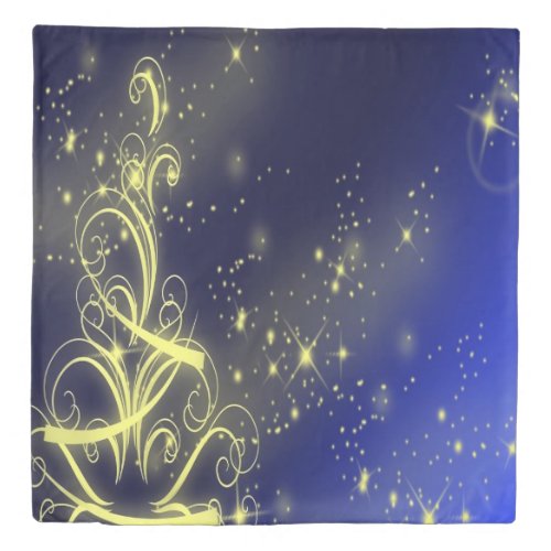 Christmas Tree Party Gold Stars Navy Blue Holidays Duvet Cover
