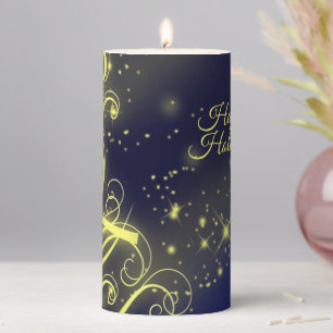 Christmas Tree Party Gold Stars Navy Blue Holidays Pillar Candle