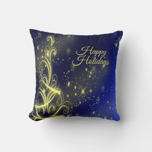 Christmas Tree Party Gold Stars Navy Blue Holidays Throw Pillow