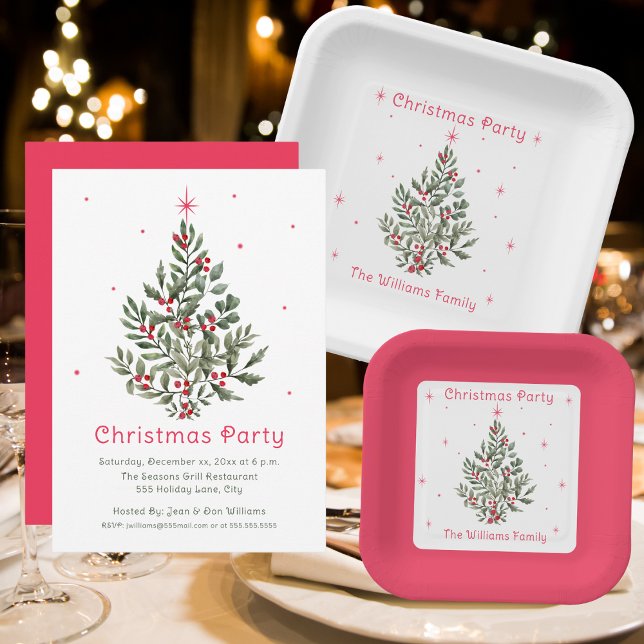 Christmas Tree Party Red and White Napkins (Christmas Tree Party Red and White)