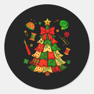 Christmas Tree Patchwork Quilting Quilter Sewing L Classic Round Sticker