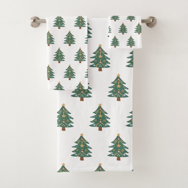 Christmas Tree Pattern Bath Towel Set (Insitu)