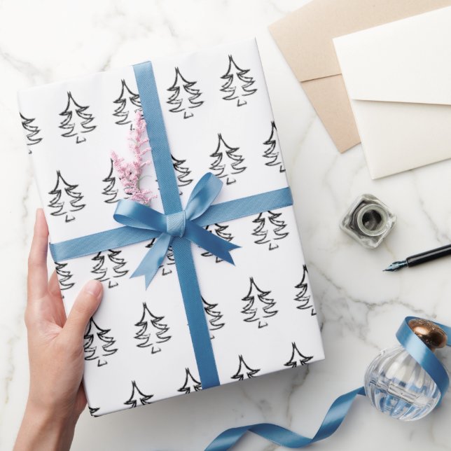 Christmas Tree Pattern Black And White Wrapping Paper (Gifting)
