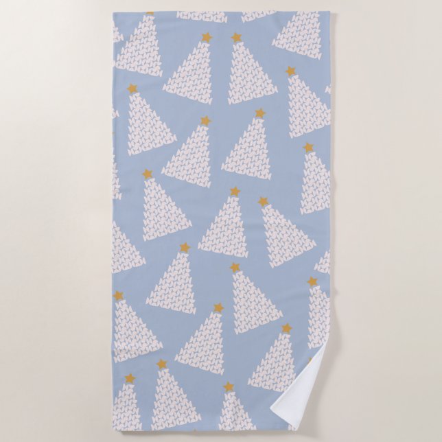 Christmas Tree Pattern Blue Beach Towel (Front)