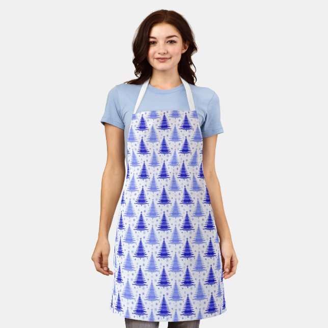 Christmas Tree Pattern Blue Design Apron (Worn)