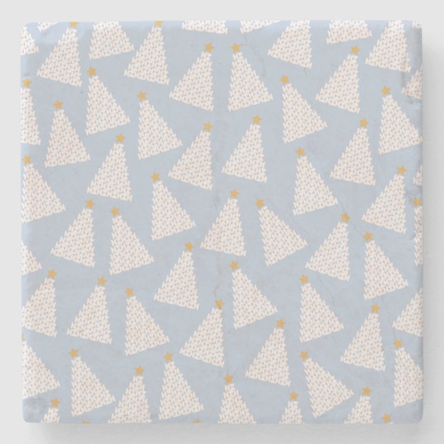 Christmas Tree Pattern Blue Stone Coaster (Front)