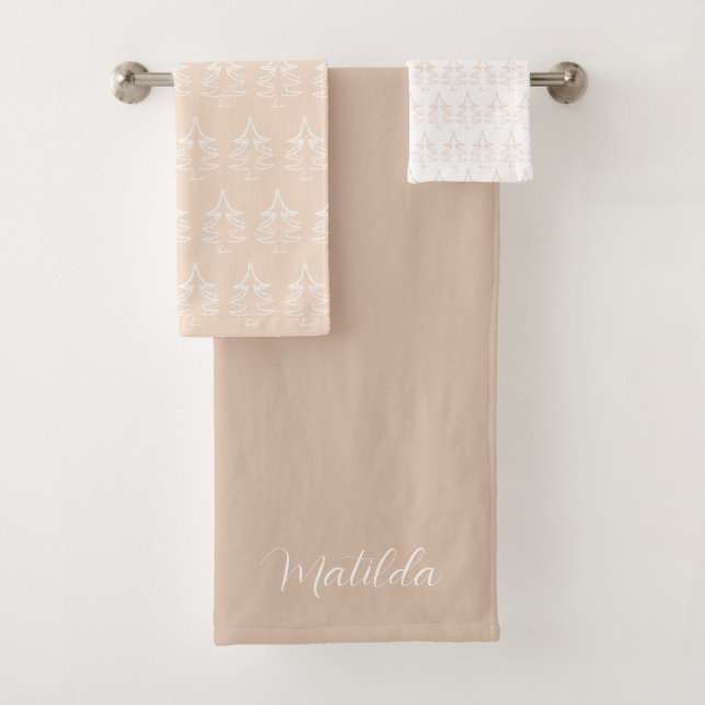 Christmas Tree Pattern Coffee Punch Blush Vanilla Bath Towel Set (Insitu)