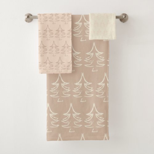Christmas Tree Pattern Coffee Punch Blush Vanilla Bath Towel Set