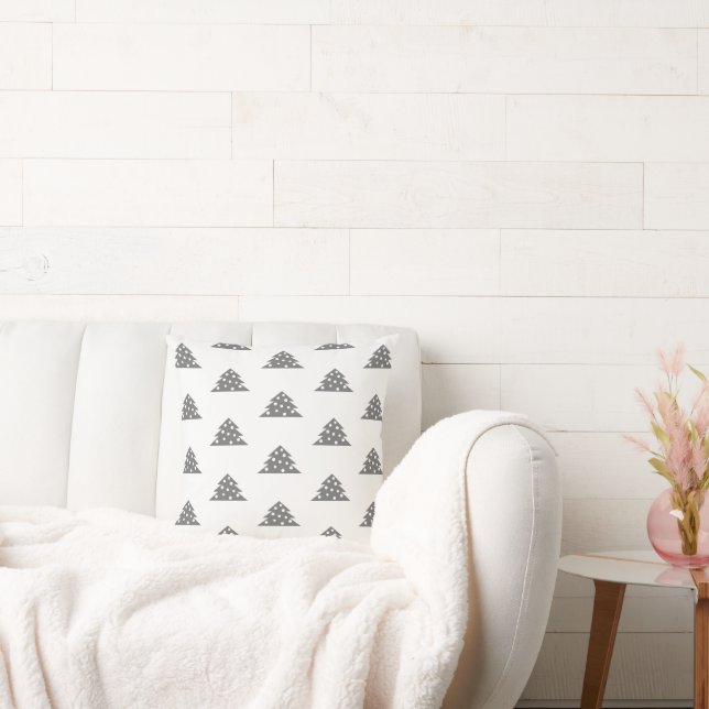 Christmas Tree Pattern Drawing Grey and White Throw Pillow (Couch)