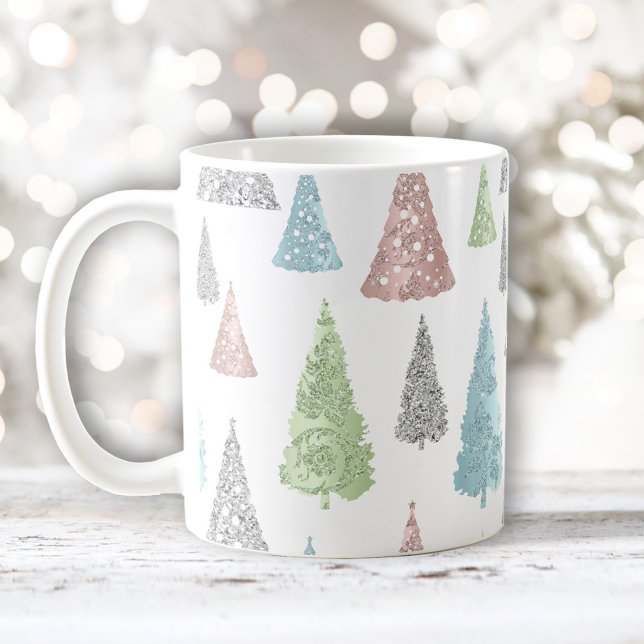 Christmas Tree Pattern Elegant Glitter Pastel Coffee Mug (Christmas Tree Pattern Elegant Glitter Pastel Coffee Mug)