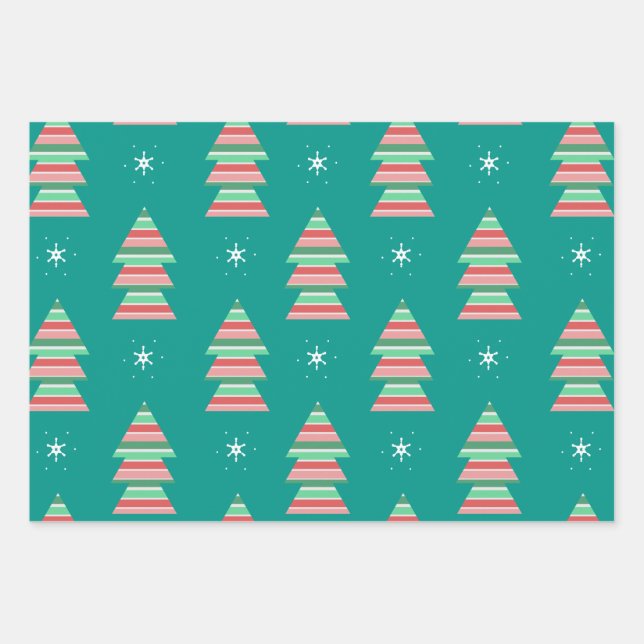 Christmas Tree Pattern Festive Holiday Wrapping Paper Sheets (Front)