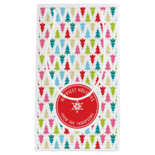 CHRISTMAS TREE PATTERN festive modern minimal red Small Gift Bag