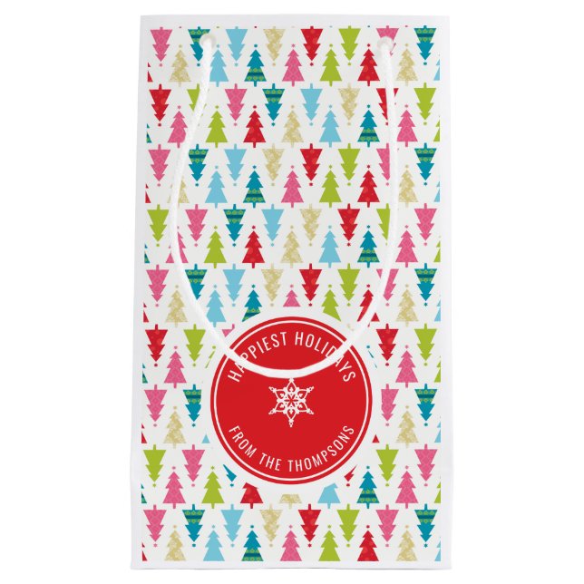 CHRISTMAS TREE PATTERN festive modern minimal red Small Gift Bag (Front)
