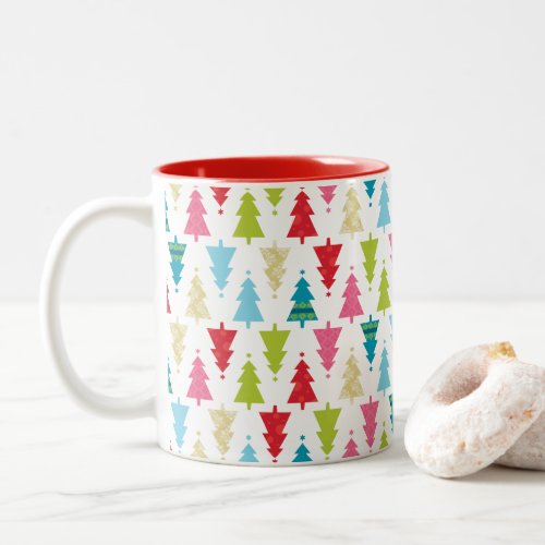 CHRISTMAS TREE PATTERN festive modern minimal Two_Tone Coffee Mug