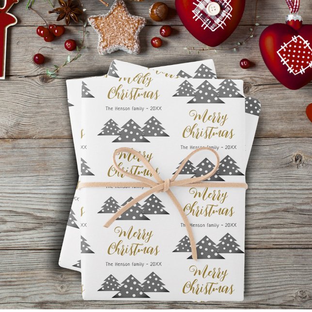 Christmas Tree Pattern Festive Script Family Wrapping Paper Sheets (Creator Uploaded)