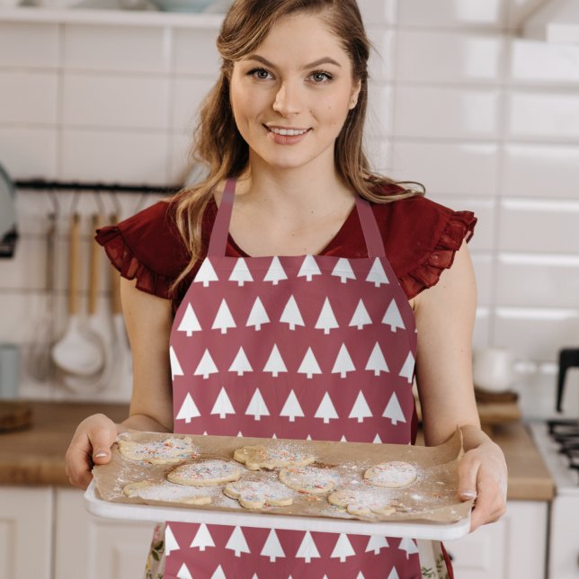 Christmas Tree Pattern | Geometric Scandi Dark Red Apron (Creator Uploaded)