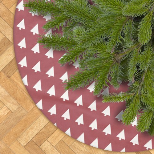 Christmas Tree Pattern  Geometric Scandi Dark Red Brushed Polyester Tree Skirt