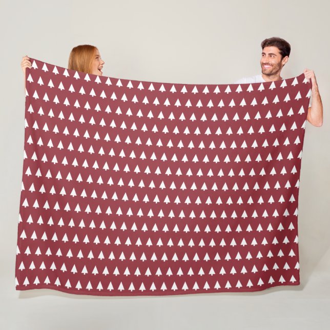 Christmas Tree Pattern | Geometric Scandi Dark Red Fleece Blanket (In Situ)