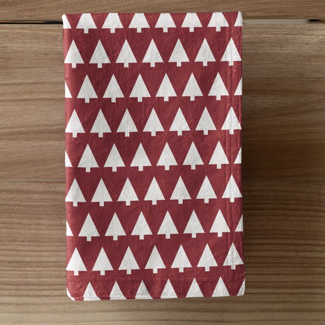 Christmas Tree Pattern | Geometric Scandi Dark Red Hand Towel (Creator Uploaded)