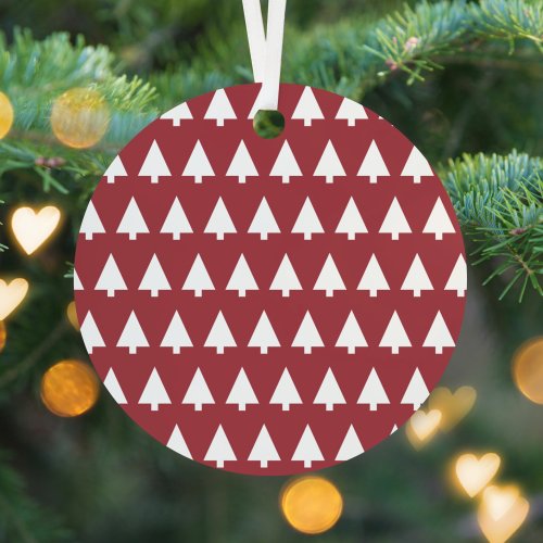 Christmas Tree Pattern  Geometric Scandi Dark Red Metal Ornament